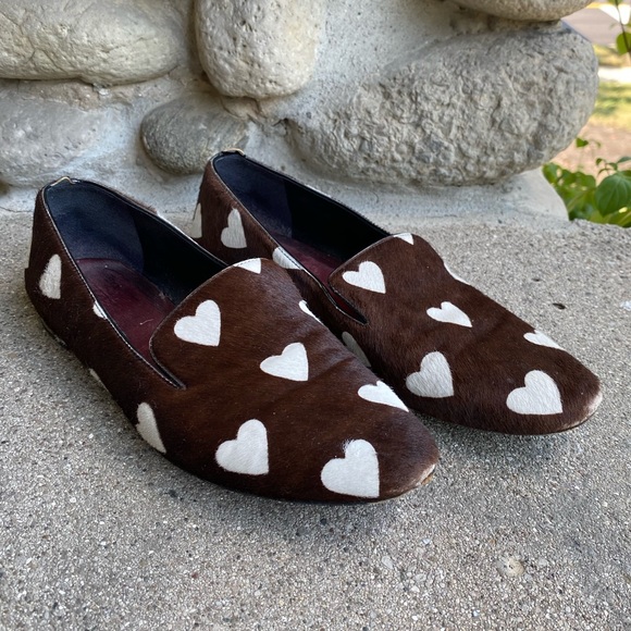 Burberry Brown Pony Hair Heart Loafers - 37 - Picture 1 of 12